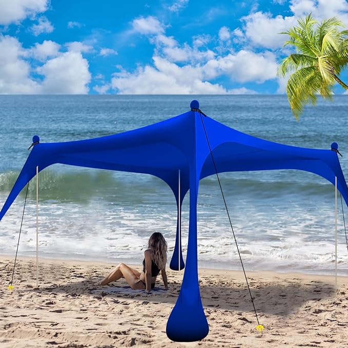 Buheco Beach Tent Pop Up Shade 7x7.5ft Beach Canopy Sun Shelter UPF50+ with 4 Foldable Poles-Portable Carrying Bag-Sand Shovel-Ground Pegs-Windproof Ropes for Outdoor Family Camping-Fishing- Picnic