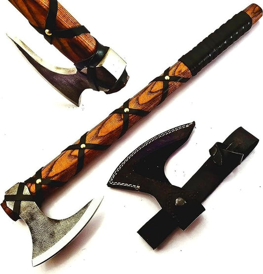 Hand Forged Viking Axe of Ragnor Lorthbrook- Battle Ready Viking Axe -with Ash Wood-Best Gift (Viking Ragnor (Brown))