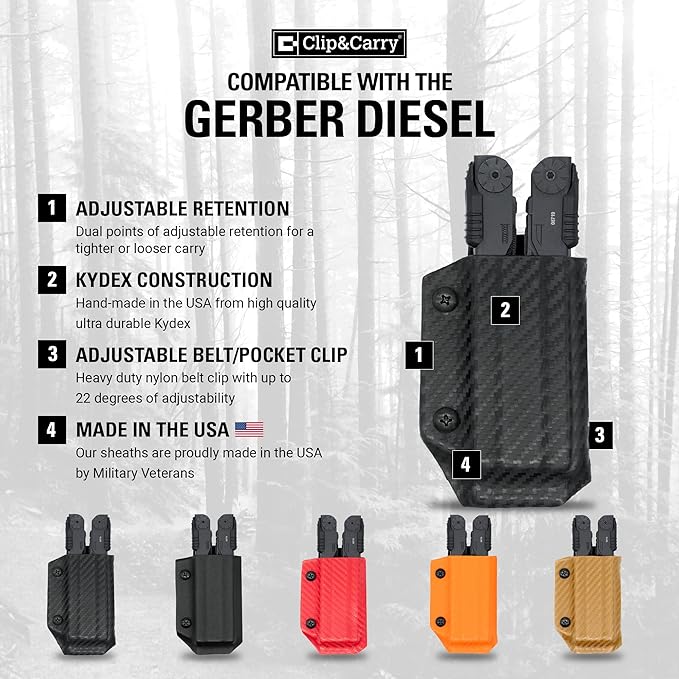 Clip & Carry Kydex Multitool Sheath for Gerber Diesel ~ Made in USA (Multi-Tool not Included) Multi Tool Holder Holster