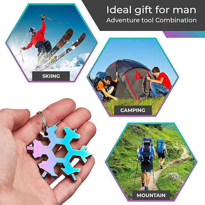 Snowflake Multi-Tool - 18-in-1 Stainless Steel Snowflake Tool with Keychain, Screwdriver, Bottle Opener, Compact and Portable for Outdoor Adventure and Daily Use
