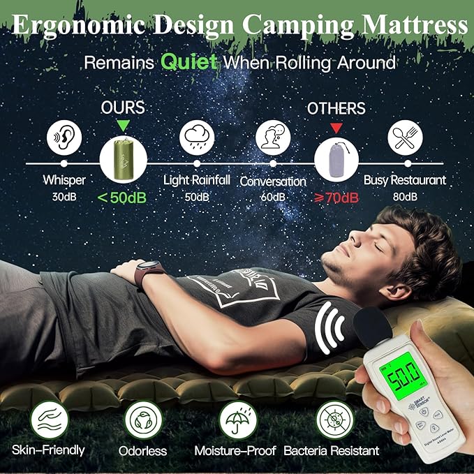 SJEhome Double Sleeping Pad for Camping, Low Noise Self Inflating Camping Pad, Inflatable Camping Mattress with Pillows Built-in Pump, Portable Camping Mat for Tent Backpacking Hiking Traveling