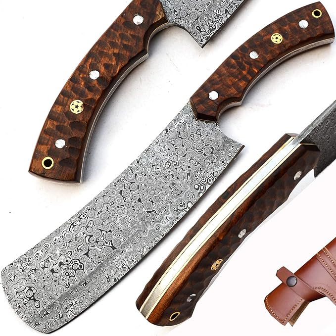 PAL 2000 KNIVES CL-9665 Custom Handmade Damascus Steel Cleaver Chopper Edc Knife with Sheath