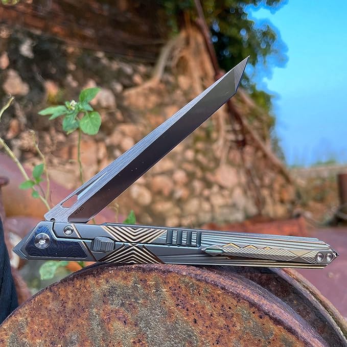 folding knife belt clip, M390 steel blade, outdoor camping knife, portable pocket knife titanium handle lightweight EDC men's pocket knife belt sheath