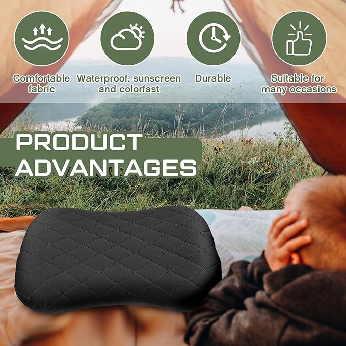 Soaoo 4 Pcs Camping Pillow with Removable Cover Inflatable Pillow Lightweight Backpacking Pillow Neck Lumbar Support Pillow Blow up Pillow with Storage Bags for Air Travel Sleeping Seat Hiking (Black)