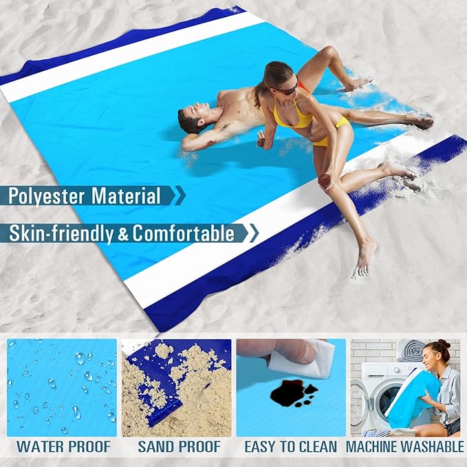 Beach Blanket Sandproof Waterproof 10'×9' 1-8 Adults Oversized,Compact Lightweight Durable Beach Mat for Travel Camping Hiking Picnic blanket