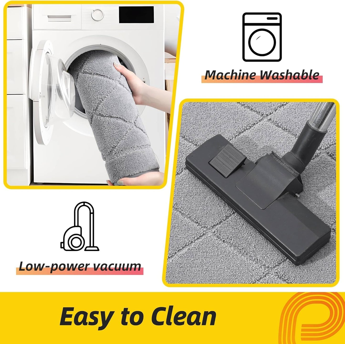 JSEI Non-Slip Kitchen Rugs, Self Adhesive No Sliding Kitchen Mats Set of 2, Soft Washable Absorbent Floor Mat for Kitchen, Bathroom, Laundry Room, Bedroom, 24”x36”+24”x60”, Light Grey, Diamond Pattern