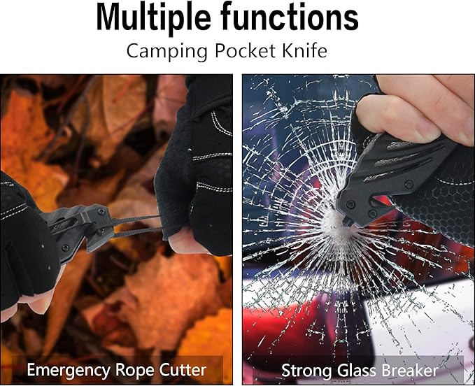 Gifts for Dad Men,Axis Lock Camping Pocket Knife with Damascus Steel Blade,Glass Breaker,Seatbelt Cutter
