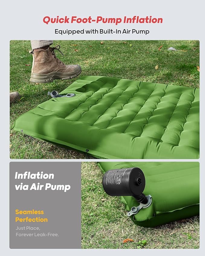 QPAU Sleeping Pad for Camping, Camping Mattress, 76''X26'', 4.7'' Extra-Thick Enhanced Support, with Built-in Foot Pump, for Camping, Hiking - Airpad, Backpacking and Home, (Green)