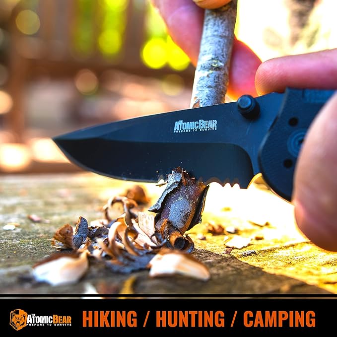 The Atomic Bear Pocket Knife with Stainless Steel Blade - G10 Handle Folding Knife for Outdoor, Tactical, Utility and EDC