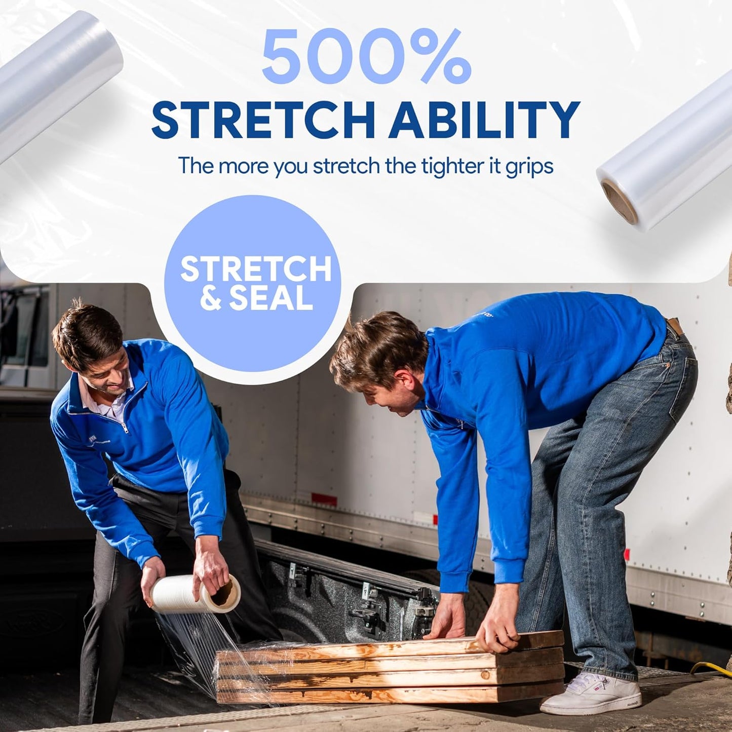 International Plastics Co. 17" Plastic Stretch Film Wrap 2 Pack 1200ft 500% Stretch Clear Cling Durable Adhering Packing Moving Packaging Heavy Duty Shrink