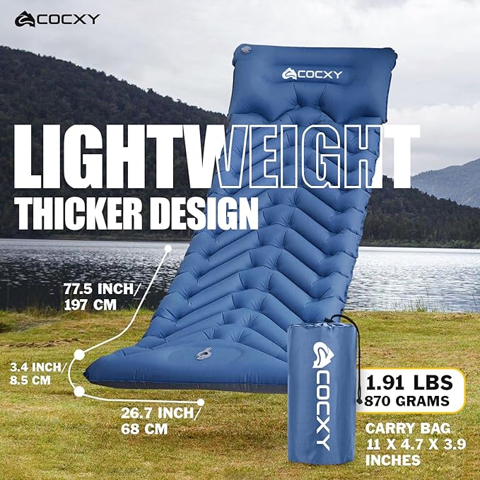 Self Inflating Sleeping Pad 3.4 inch Thick Ultralight Inflatable Camping Pad with Pillow & Built-in Foot Pump, Backpacking Sleeping pad for Camping, Traveling, Tents, Hiking, Floor