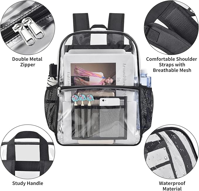 USPECLARE Clear Backpack for Stadium Approved 12×6×12, Water proof Clear Bag for Stadium Events and Concert Work Sport Event