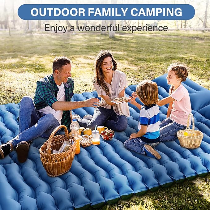 Double Sleeping Pad - Self Inflating Sleeping Mat 4" Extra-Thick for 2 Person with Pillow Built-in Foot Pump Camping Pad for Backpacking, Hiking, Traveling, Tent, Portable Camping Mat