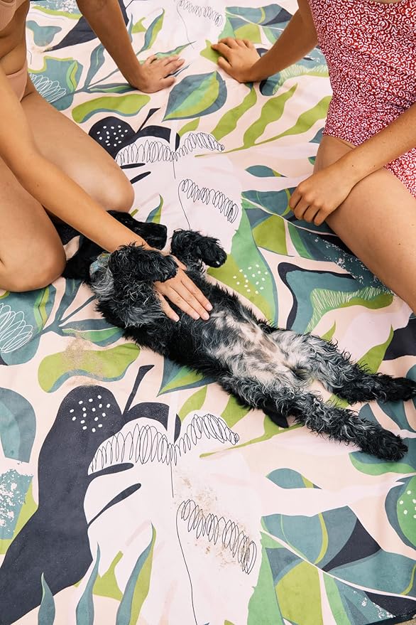 Nomadix Festival Blanket - Perfect for Picnics, Camping, & Lawn Seating - Plush Top & Water Resistant Base - Made with Post Consumer Recycled Materials - Monstera Green Pink - 60x70