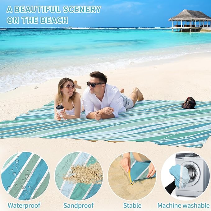 BYDOLL Beach Blanket Sandproof Waterproof 78''×110''1-7 Adults Compact Lightweight Oversized Beach Blanket Large Picnic Mat Beach Blanket for Travel Camping Hiking Picnic