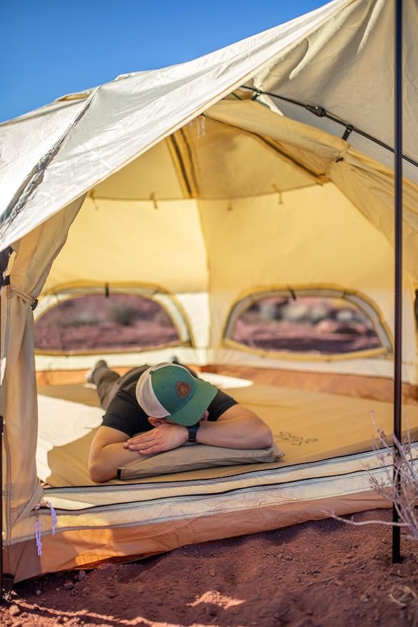 DOD Soto Sleeping Pad for Camping - Extra Thick Self-Inflating Camping Mattress and Camping Pillow - Tan - Large