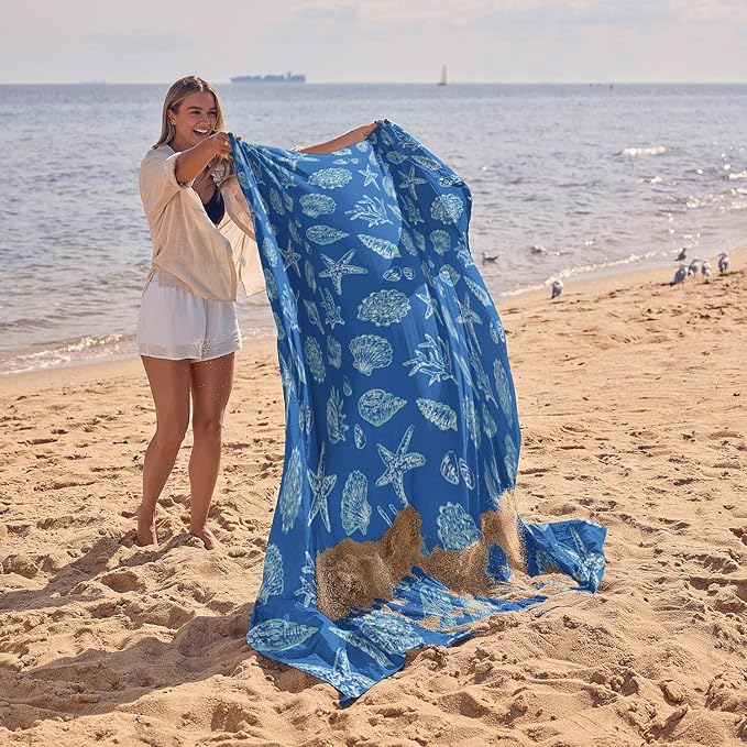 WEKAPO Beach Blanket Waterproof Sandproof Oversized, Extra Large Beach Mat Sand Free, Lightweight & Compact Sand Free Mat with 6 Stakes & 4 Corner Pockets