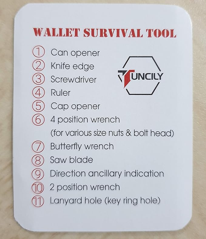 Survival Credit Card Multitool by Tuncily (Silver) - 11 in 1 Wallet Multipurpose Tool, Bottle Opener, Everyday Utility Tactical Multi Tool | Surprise Gift for All Occasions