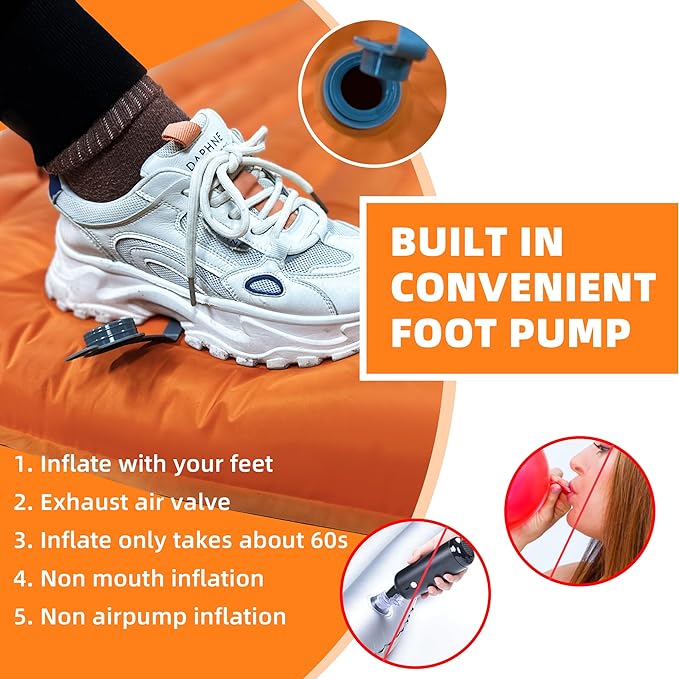 Sleeping Pad for Camping, Ultralight Inflatable Sleeping Mat with Built-in Foot Pump, Upgraded 50D Nylon Durable Camping Air Mattress, Suitable for Camping, Fishing, self Driving Tours
