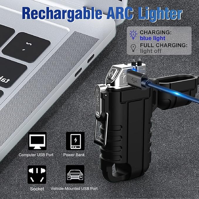 Waterproof Electric Lighter with 360°Flexible Long Neck, Outdoor Windproof Arc Lighter USB Rechargeable Flameless Plasma Cool Lighters for Outdoor & Kitchen(Black)