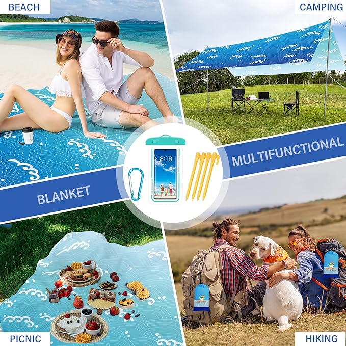 BYDOLL Beach Blanket Sandproof Waterproof 78''×110''1-7 Adults Compact Lightweight Oversized Beach Blanket Large Picnic Mat Beach Blanket for Travel Camping Hiking Picnic
