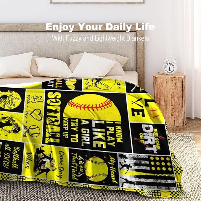 Softball Blanket Gifts for Girls Women Men Team,Soft Cozy Sport Softball Blankets and Throws Bed Bedding Outdoor,Funny Softball Gifts for Kids Boys Softball Lovers 50"X40"