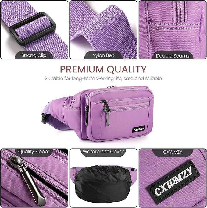 CXWMZY Fanny Packs For Women & Men Waist Pack Hip Bum Bag with Multi-Pockets Large Capacity Waterproof Casual Bum Bag for Disney Traveling Casual Cycling Running Hiking