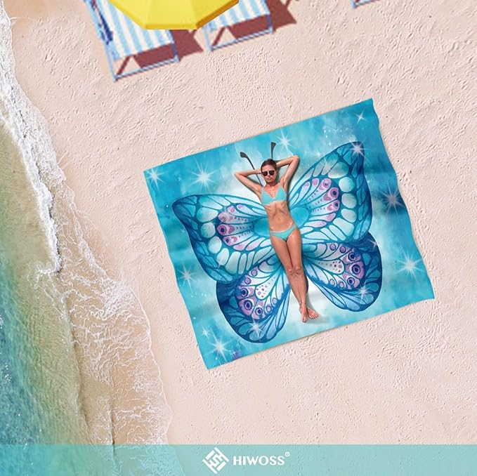 Beach Blanket Waterproof Sandproof Oversized 95”x 80”,Sand Free Beach Mat with Corner Pockets,Portable Mesh Bag for Beach Festival,Picnic,Travel and Outdoor Camping (SkyButterfly)