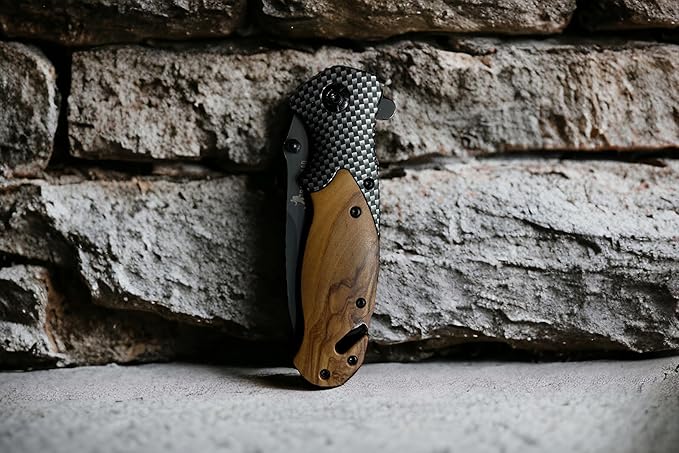 Stainless Steel EDC Folding Wood Handle Pocket Knife Glass Breaker Seatbelt Cutter Olive Wood Handle Carbon Fiber Insert