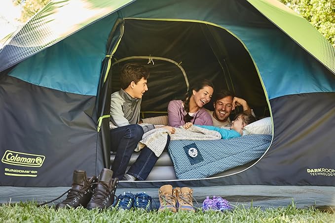 Coleman Sundome Dark Room 4/6 Person Tent, Blocks 90% of Sunlight to Keep Inside Cool, Weatherproof Tent with Rainfly Sets Up in Minutes