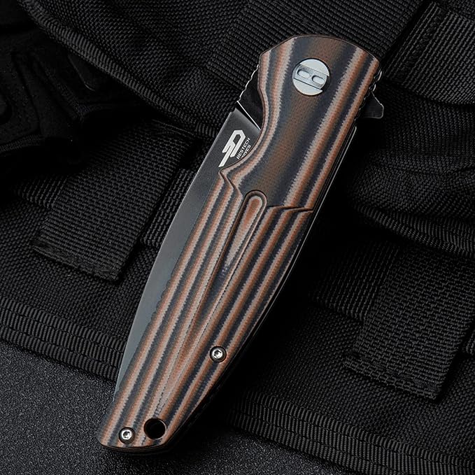 BESTECH KNIVES Pocket Folder Folding Knife: 3.67" 14C28N Steel Black Blade, G10 Handle, EDC Clip, BG34C-3 (Black Desert)