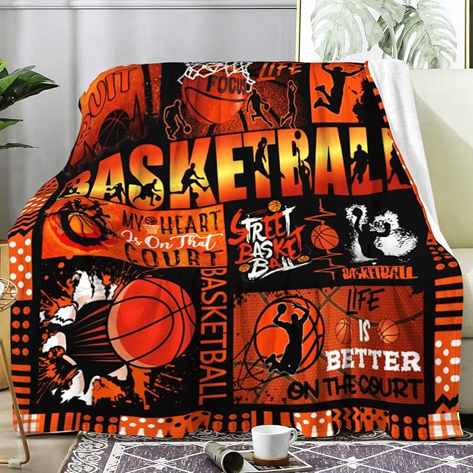 Basketball Blanket for Girls Boys Team,Super Warm Basketball Throw Blankets Bed Bedding Sofa Basketball Gifts for Adults Women Men Basketball Lovers 50"X40"