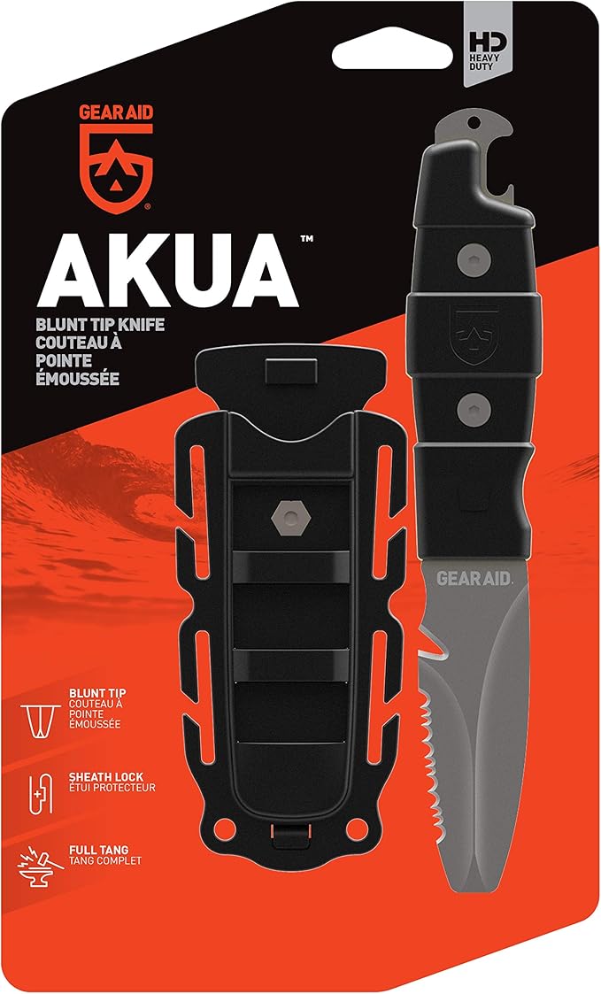 GEAR AID Akua Blunt Tip Paddle Knife with Serrated 3” Blade and Sheath