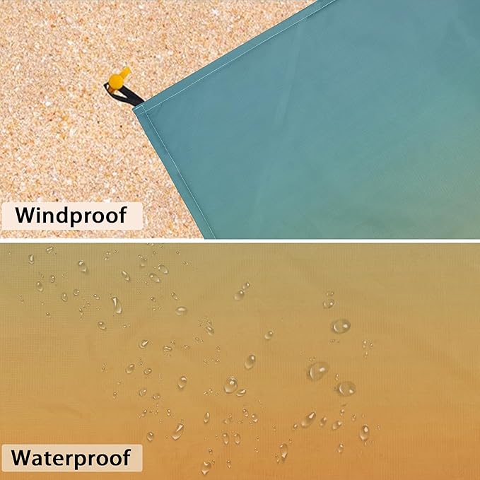 Extra Large Beach Blanket Waterproof Sandproof, Polyester Oversized Beach Mat for 8 Adults w/Stakes and Sand Pocket, Quick Drying & Lightweight Picnic Blanket Beach Essential Accessory Must Haves