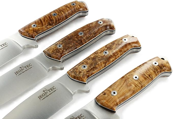 JEO-TEC Nº1 Bushcraft Survival Full Tang Fixed Blade Outdoor Camping Utility Hunting Knife In Leather Sheath Horizontal Vertical Carry Sheath | BÖHLER N690C Steel Fire Starter Scraper