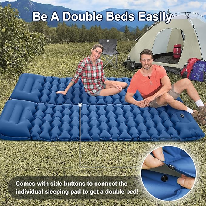Sleeping Pad for Camping, 50D Inflatable Camping Mat with Pillow Built-in Foot Pump Sleeping Mat Waterproof Compact and Portable Camping Mattress for Backpacking Hiking Traveling Road Trip Tent