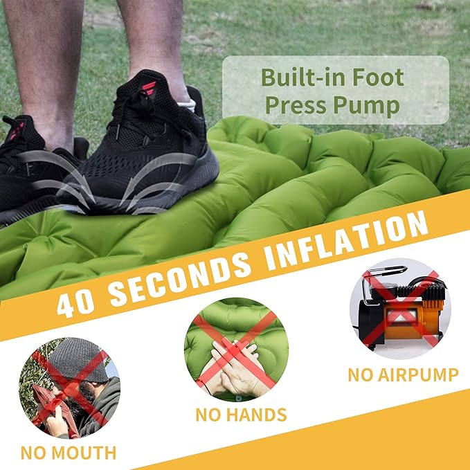 STURME Sleeping Pad for Camping, 3.9 Inch Thickness Self-inflating Camping Mattress with Foot Pump, Compact Air Mattress Ultralight Sleeping Mat with Pillow for Backpacking, Hiking, Outdoor -ArmyGreen