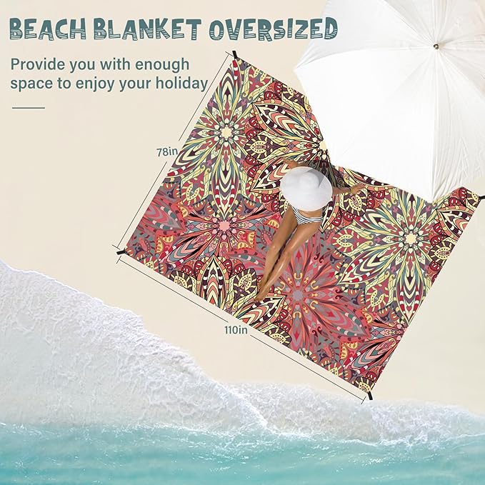 Beach Blanket Waterproof Sandproof 1-7 Adult Oversized 78 '' × 110 '' Lightweight Durable Compact Sand Free Beach Mat for Travel Camping Hiking Picnic Blanket Extra Large