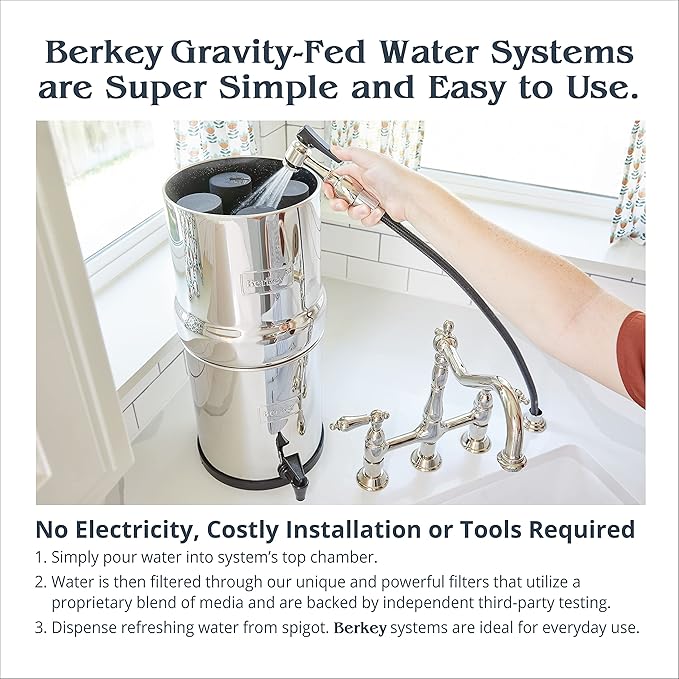 Go Berkey Water Filter Kit with 1 Qt. Berkey Gravity Fed Water Filter System, Berkey Sport Bottle and Black Berkey Primer