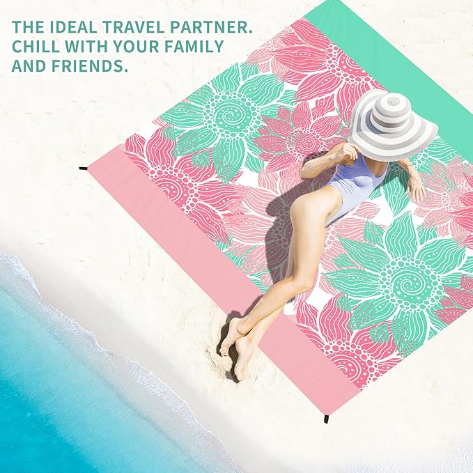 BYDOLL Beach Blanket Sandproof Waterproof 78''×81'' 1-4 Adults Compact Lightweight Oversized Beach Blanket Large Picnic Mat Beach Blanket for Travel Camping Hiking Picnic