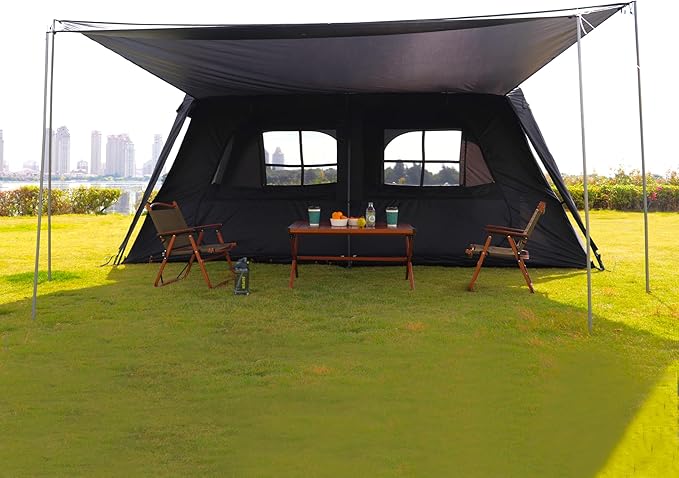 KTT Extra Large Tent 10-12-14 Person(B),Family Cabin Tents,2 Rooms,3 Doors and 3 Windows with Mesh,Straight Wall,Waterproof,Double Layer,Big Tent for Outdoor,Picnic,Camping,Family Gathering