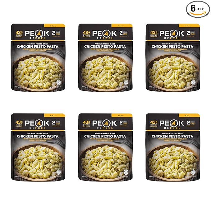 Peak Refuel Chicken Pesto Pasta | Freeze Dried Backpacking and Camping Food | Amazing Taste | High Protein | Real Meat | Quick Prep (6-Pack)