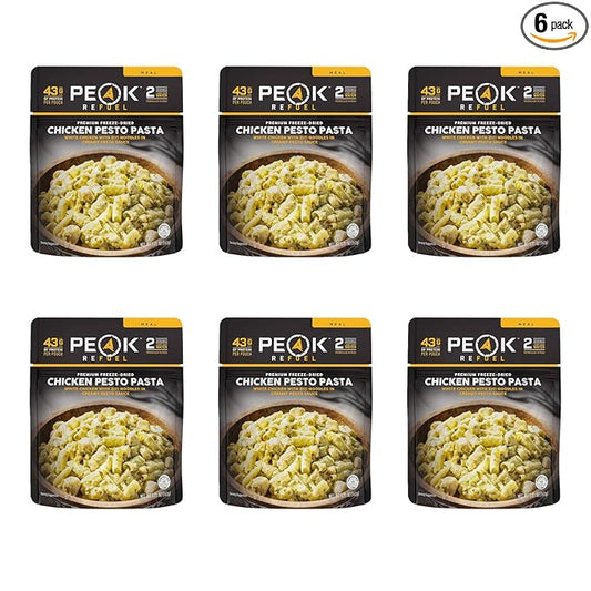Peak Refuel Chicken Pesto Pasta | Freeze Dried Backpacking and Camping Food | Amazing Taste | High Protein | Real Meat | Quick Prep (6-Pack)
