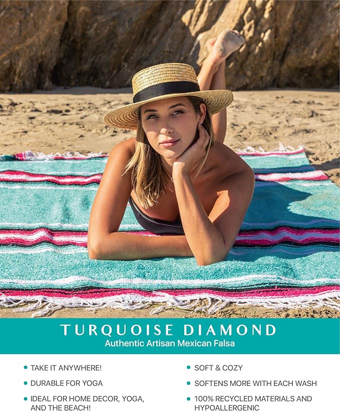 Premium Mexican Blanket, Authentic Hand Woven Falsa Blanket & Yoga Blanket | Made by Traditional Mexican Artisans, Perfect Saddle Blanket, Beach Blanket, Picnic Blanket, Car Blanket, Outdoor Blanket