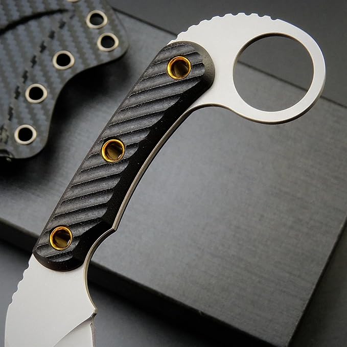 C1395 Fixed Blade Knife,AUS-10 Stonewashed Steel Blade G10 Handle Claw Knife EDC Tool Knife for Outdoor, Survival, Hiking, Camping(Silver)