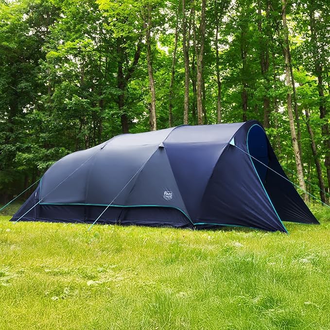 TIMBER RIDGE 8 Person Camping Tent with Large Porch, Portable Waterproof Windproof Family Tent with Rainfly Carry Bag Room Divider, Easy Set-up Tent with Excellent Ventilation for Camping, 3 Season