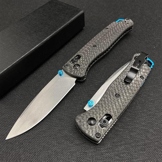 HUAAO EDC Bugout Knife, Axis Lock Knife with 8Cr13MoV Blade, Carbon Fiber Handle, Folding Pocket Knife with Belt Clip for Camping