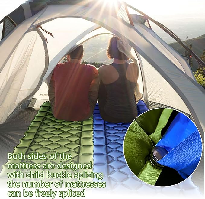 ONTYZZ Sleeping Pad for Camping Ultralight Inflatable Sleeping Pad with Built-in Foot Pump Upgraded Durable Compact Camping Air Pad for Camping Hiking Traveling, Green