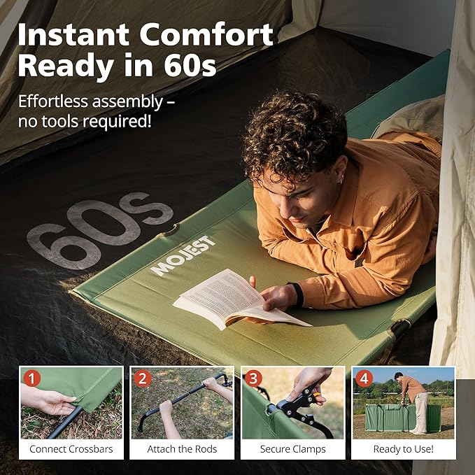 Ultralight Camping Cot for Adults, Portable Folding Camping Bed, Supports 350 lbs - Lightweight for Travel, Camping, Hiking, Backpacking, Mountaineering, Light Green