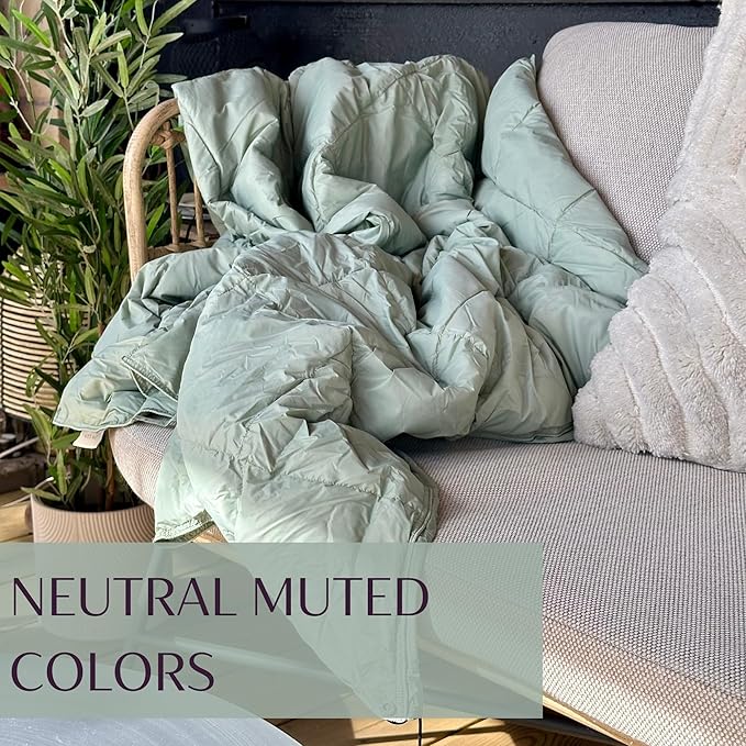 Down Camping Blanket - Warm Puffy Camping Quilt for Cold Weather, Backpacking, Hiking, Beach, Travel Gear - Lightweight Outdoor Packable Blanket Poncho or Throw & Bag - 50x77